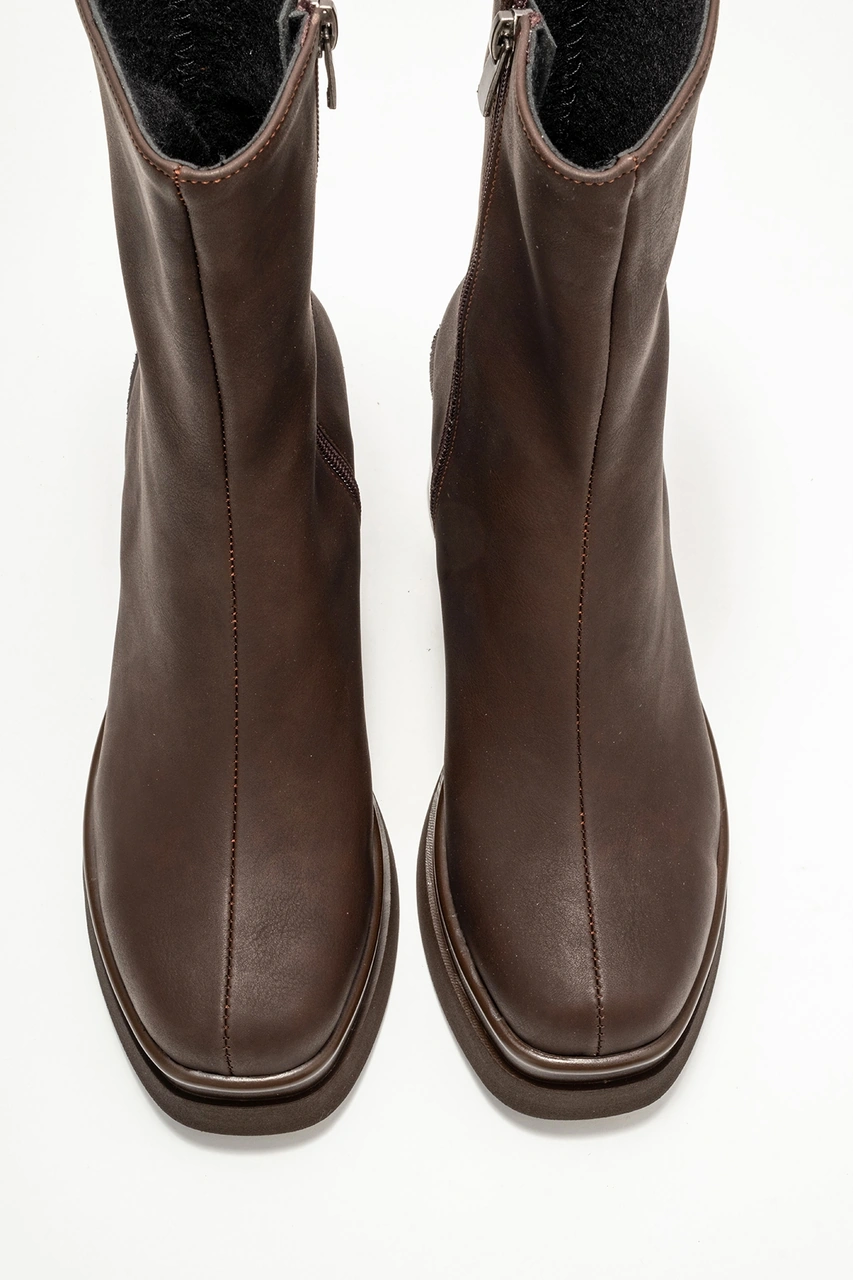 Valen Kahverengi Nubuk Kadın Platform Topuklu Bot Kahverengi Nubuk