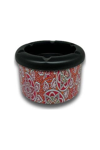 Mandala Desen Metal Mini Sigara Küllüğü Kırmızı 8cm