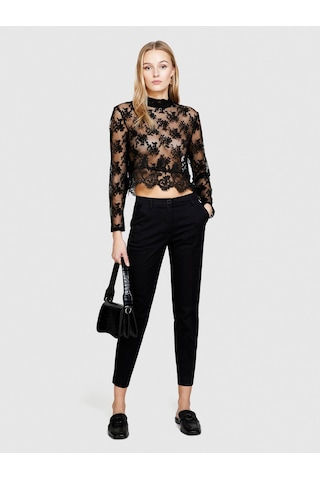 Sisley Streç Pamuklu Kemer Delikli Normal Bel Chino Pantolon Kadın Siyah Pantolon - 324p4byw55ah6