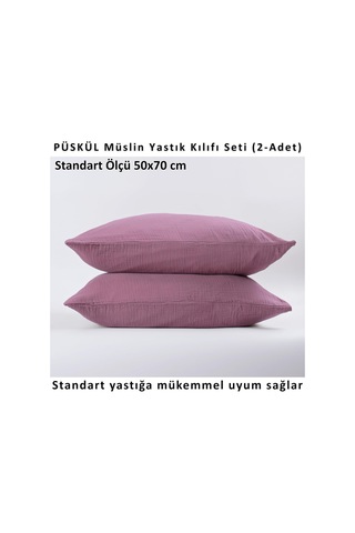 Lexroo Püskül 2-adet Müslin Yastık Kılıfı Seti, 100% Pamuk 2-katlı Standart Ölçü Çok Renkli