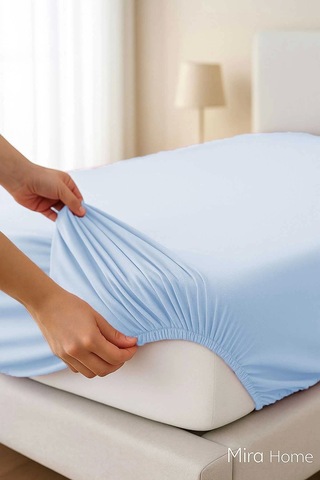 Tek Kişilik Düz Penye %100 Pamuklu Lastikli Çarşaf 100x200 Cm Newsheet Mavi Çok Renkli