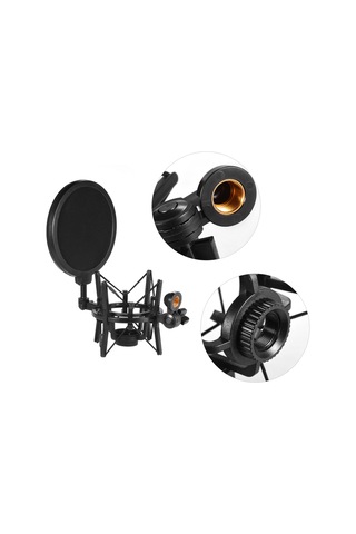 Yunboo Plastik Mikrofon Şok Emici Siyah Renkli 15cm Anti-gürültü Filtreli Koruyucu Kutu