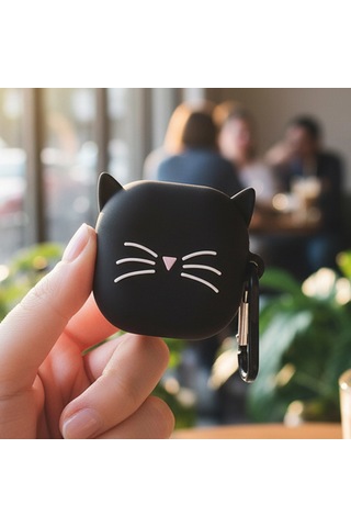 Caseonn Samsung Uyumlu Galaxy Buds Pro Kılıf Karakter Figürlü Kedi Siyah