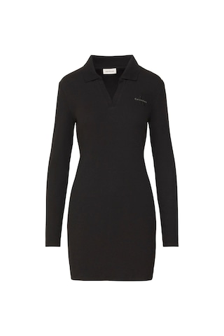 Ls Monologo Rib Polo Mini Siyah Kadın Elbise-9158 Siyah