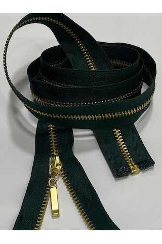 Demir Diş Kaban Mont Fermuarı / 100 Cm / Koyu Yeşil/ Gold Diş /