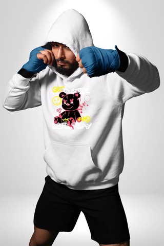 Dışarı Çık Ve Oynayalım Teddy Kadın Erkek Beyaz Kapüşonlu Sweatshirt Hoodie Beyaz