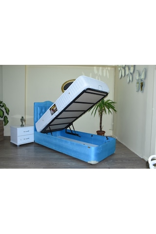 Bengimobilya Baza-Başlık Ortoped Yatak Taytüy Turkuaz Silin Kumaş Model Metal