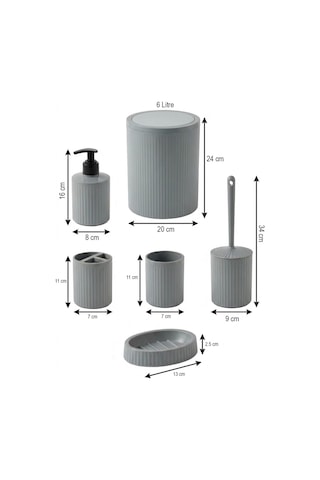 Makri Home 5 Parça Şık Gri Banyo Seti, Hacim: 6 Litre Gri