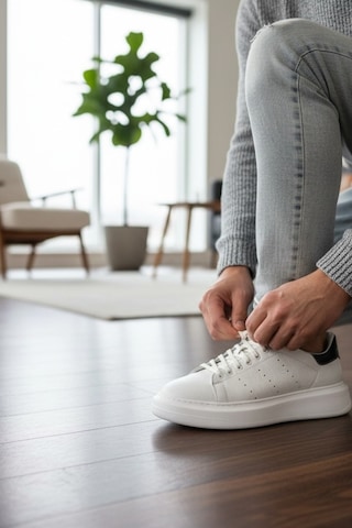 Enoch Hakiki Deri Yanı Delikli Kalın Taban Beyaz Erkek Sneaker Beyaz