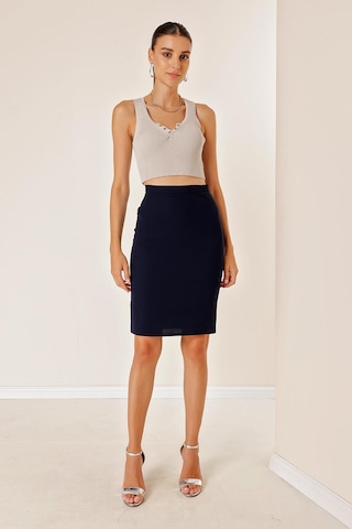 Astarlı İthal Krep Küp Etek - 34097 - Lacivert