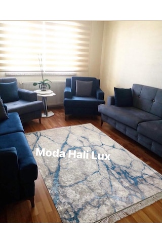 STY Home Mermer Mavi Kaymaz Tabanlı Halı Yıkanabilir Yolluk Makinede
