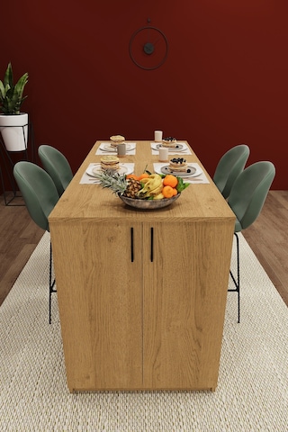 Asra Trend Mutfak Adası MA-04 %100 MDF Dolaplı Yemek ve Bar Masası Sonoma