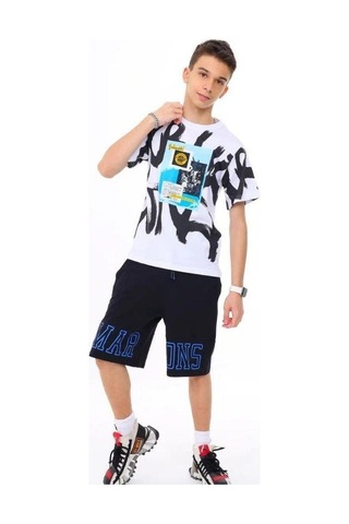 Marions Erkek Çocuk Pamuklu Geniş Kesim Baskılı T-shirt-13736-beyaz Beyaz