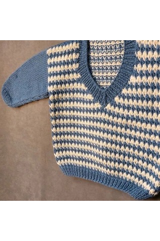 Uretti - Talia 8659 - 5602 El Örgüsü Erkek Çocuk Kazak - 2 Yaş Mavi - Krem