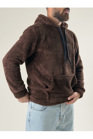 Cocopelli Erkek Kapüşonlu Kahve Peluş Sweat Coc2592 Kahverengi