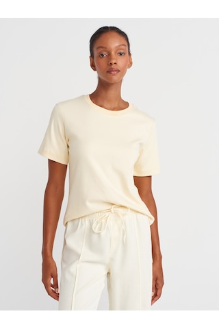 Dilvin 31763 Bisiklet Yaka T-shirt-açık Sarı Açık Sarı