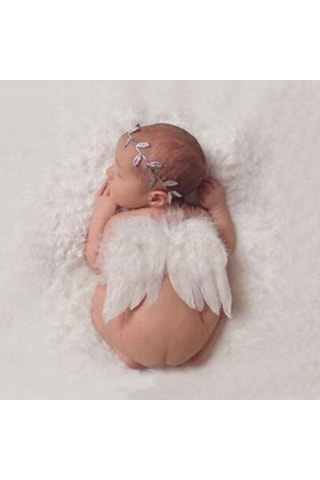 Yenidoğan Bebek Beyaz Melek Kanatları Kafa Bandı Kostüm Fotoğraf Sahne Dekorasyon Beyaz