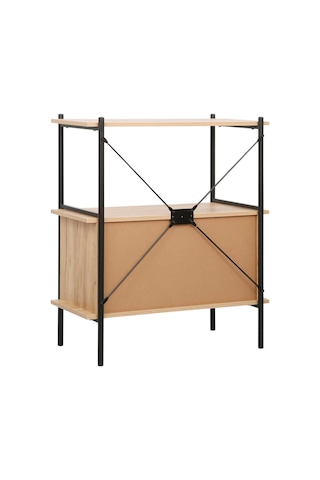 Retro 2 Raflı Sürgü Kapaklı Metal Kitaplık - Ceviz/siyah 80x92x40 Cm Ceviz - Siyah