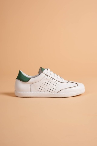 Analin Shoes Kadın Hakiki Deri Bağcıklı Süet Detaylı Spor Ayakkabı Beyaz - Yeşil