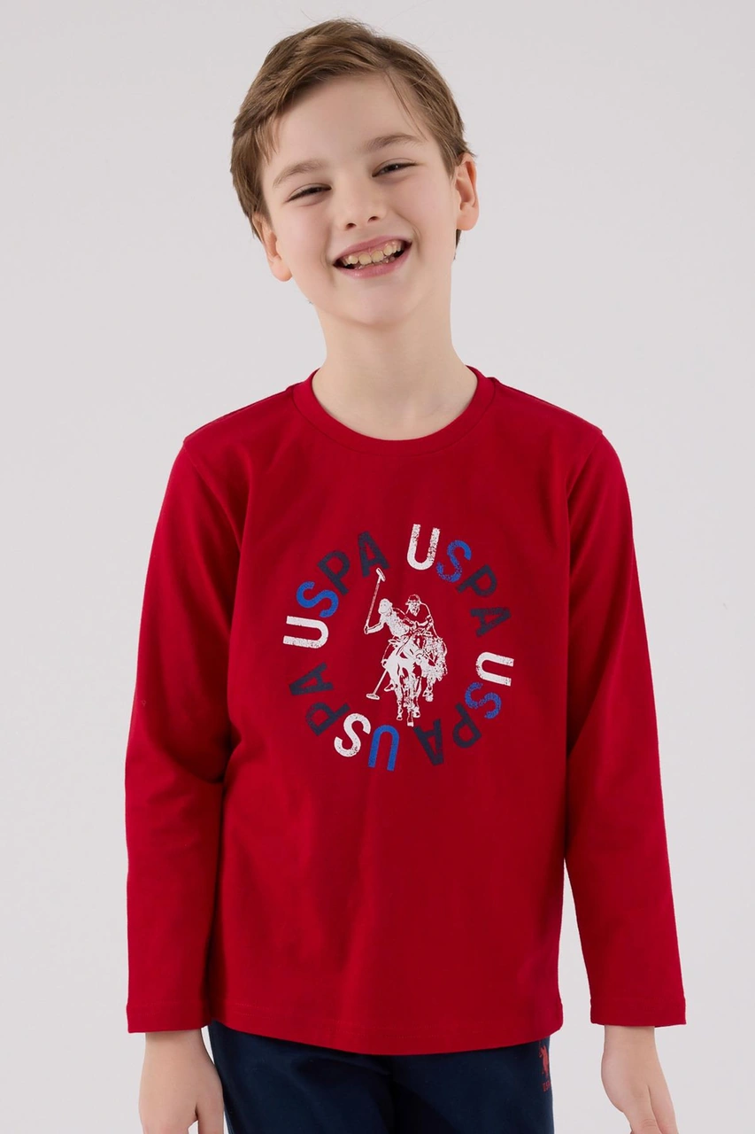 U.s. Polo Assn. Garson Erkek Uspa Logo Süprem 4 Mevsim Kumaş Uzun Kollu Lastikli Pijama Takım Kırmızı