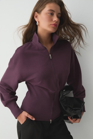 ETHIQUET VIVA DI Kadın Organik Pamuklu Beli Korseli Fermuarlı Mor Sweatshirt
