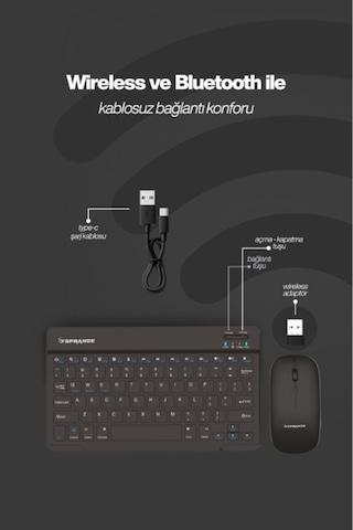 Siyah Kablosuz Klavye Ve Mouse Seti Optik