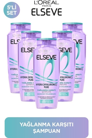 5'li Elseve Hydra Hyaluronic Pure Salisilik Asit Içeren Yağlanma Karşıtı Arındırıcı Şampuan 300ml pkt5lhydrapureshpset-10586
