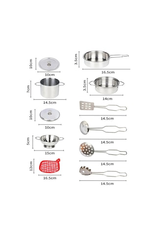 11 Parça Metal Oyuncak Tencere Tava Seti - Paslanmaz Çelik Gerçekçi Evcilik Mutfak Oyun Seti
