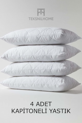 Yumuşak 4 Adet Kapitone Yastık 800 Gram Fermuarlı Yastık Kılıflı 50 X 70 Cm Beyaz