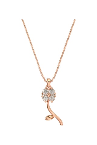 Zirkon Taşlı Rose Minimal Yonca Gümüş Kolye Altın