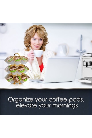 Xurunkeji 27 Kart Pozisyonlu Pod Karusel Tutucu - Keurig Pod İçin 360 Derece Dönebilen Metal Kahve Pod Düzenleyici Altın