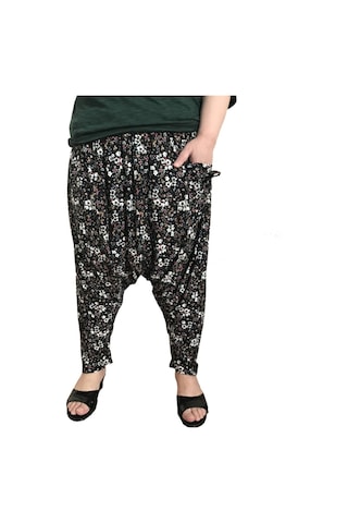 Zeus Kadın Siyah Çiçek Desenli Köylü Şalvar Kırmızı