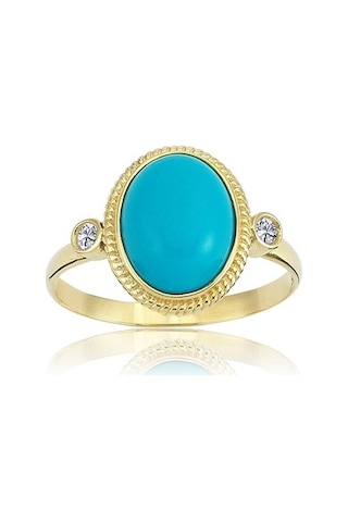 Büyük Oval Mavi Taşlı Altın Yüzük