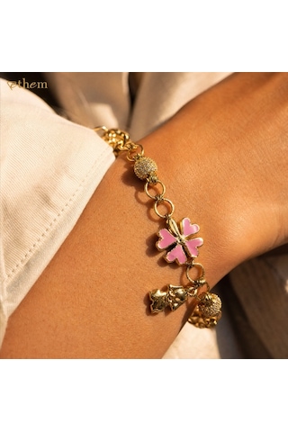 Pink Clover Şans 14 Ayar Altın Bileklik