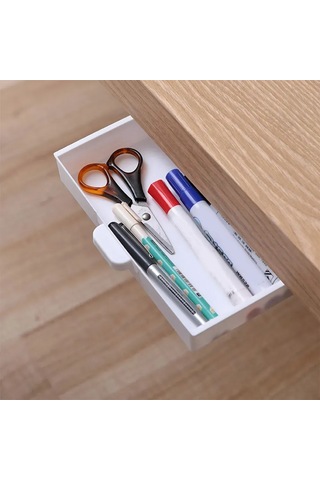 Kangvka Masa Altı Plastiğinden Gizli Çekmeceli Organizer - Stokastik, Kosmetik Ve Telefon Saklama Kutusu - Siyah, Gri, Beyaz Renk Seçenekleri Beyaz