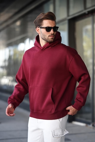 Madmext Bordo Kapüşonlu Kanguru Cep Erkek Sweatshirt E7169 Bordo