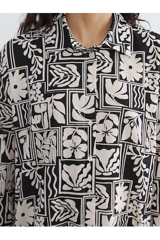 Lcw Modest Siyah Desenli Oversize Kadın Gömlek Tunik