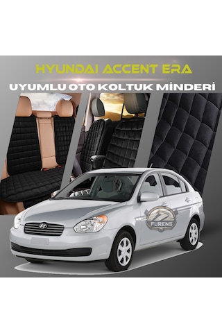 Hyundai Accent Era Siyah Tay Tüyü Cepli & Terletmez Sırtlı Oto Koltuk Minder Seti - Koruma Kılıfı  Ön & Arka Set