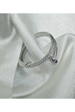 Dükkan Design Y2k Taşlı Çivi Tasarımlı Çelik Yüzük Gümüş - Beyaz