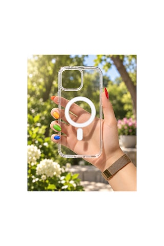 Apple iPhone Uyumlu 16promax Güçlendirilmiş Magsafe Şarj Özellikli Sararmaz Kristal Sert Kapak Kılıf Ve Kırılmaz Ekran Koruyucu Beyaz Beyaz