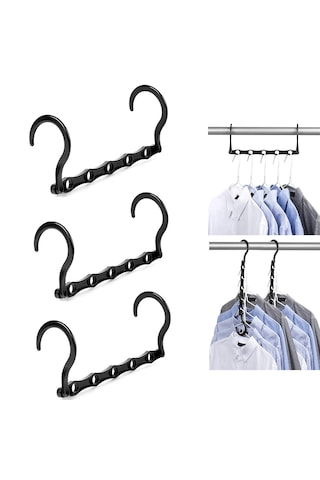 Microcase 5 Delikli Çok İşlevli Katlanabilir Askı Düzenleyici Organizer 3 Adet Al5358 Siyah