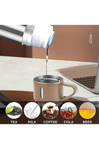 Kişiselleştirilebilir 3 Bardaklı Çelik Termos 05 Lt Crom Gümüş