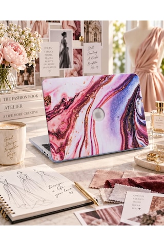 Apple iPhone MacBook Air Kılıf 13.6 İnç M4 M3 M2 Uyumlu Mermer Desenli İnce Sert Kapak Premium Swirl Lazer Baskı İnce Hafif Koruma Darbe Önleyici Üst Alt Hardcase Ve Usb-c Adaptör Hediyeli Karışık Belirtilmemiş