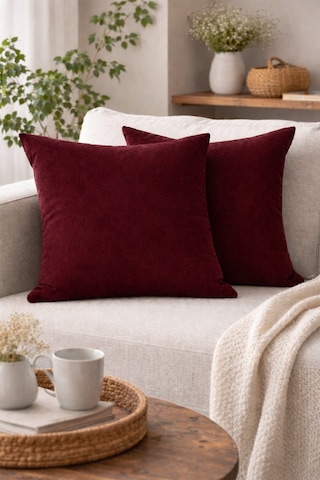 Bordo Kırlent Kılıfı 45x45 Cm İkili Set Dekoratif Yastık Kılıfı Modern Koltuk Kırlenti