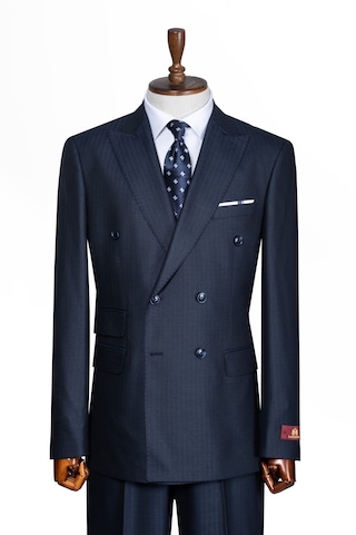 İlayda Emir Luxury, İtalyan Kesim, Slim Fit, Kruvaze, Çizgili, Erkek Takım Elbise Lacivert