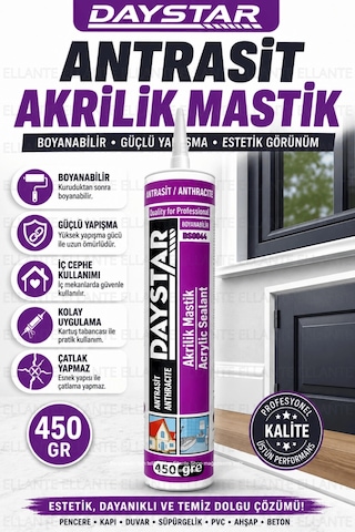 Daystar Antrasit Akrilik Mastik 450 Gr Boyanabilir Çatlak Ve Boşluk Dolgu Malzemesi Güçlü Yapışma Çok Renkli