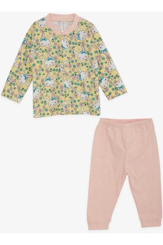 Breeze Kız Bebek Pijama Takımı Çiçek Desenli Tavşancık Baskılı 4 Ay-1 Yaş, Sarı-sarı Sarı