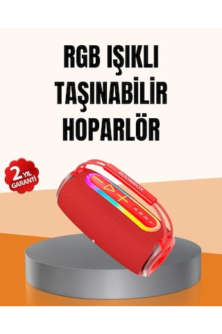 Mey İthalat Ipx6 Su Geçirmez Rgb Led Işıklı Taşınabilir Bluetooth Hoparlör 2400 Mah