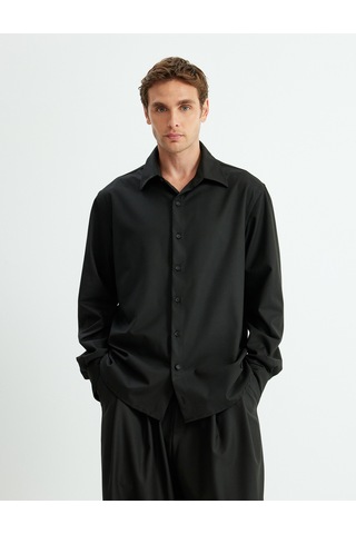Koton Slim Fit Gömlek Uzun Kollu Yarım İtalyan Yaka Pamuklu Siyah 5wam60110hw Siyah