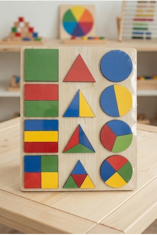 Renkli Şekiller 30 Parça Ahşap Eğitici Zeka Geliştirici Geometrik Şekiller Puzzle